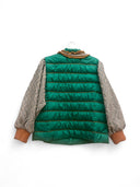 Green Quilted Jacket with Patterned Sleeves