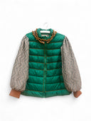 Green Quilted Jacket with Patterned Sleeves
