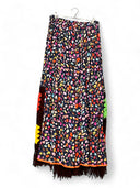 Patchwork Skirt with Multicolor Print and Crochet Panels