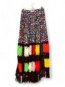 Patchwork Skirt with Multicolor Print and Crochet Panels