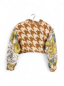 Upcycled Cropped Top with Houndstooth and Floral Sleeves