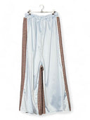 Wide Leg Pants in Light Blue with Checked Panels