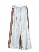 Wide Leg Pants in Light Blue with Checked Panels